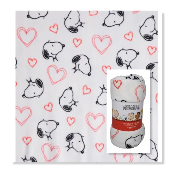 Peanuts Snoopy Plush Throw Blanket Extra Long 60 x 70 in Valentines Day Hearts - Picture 1 of 7